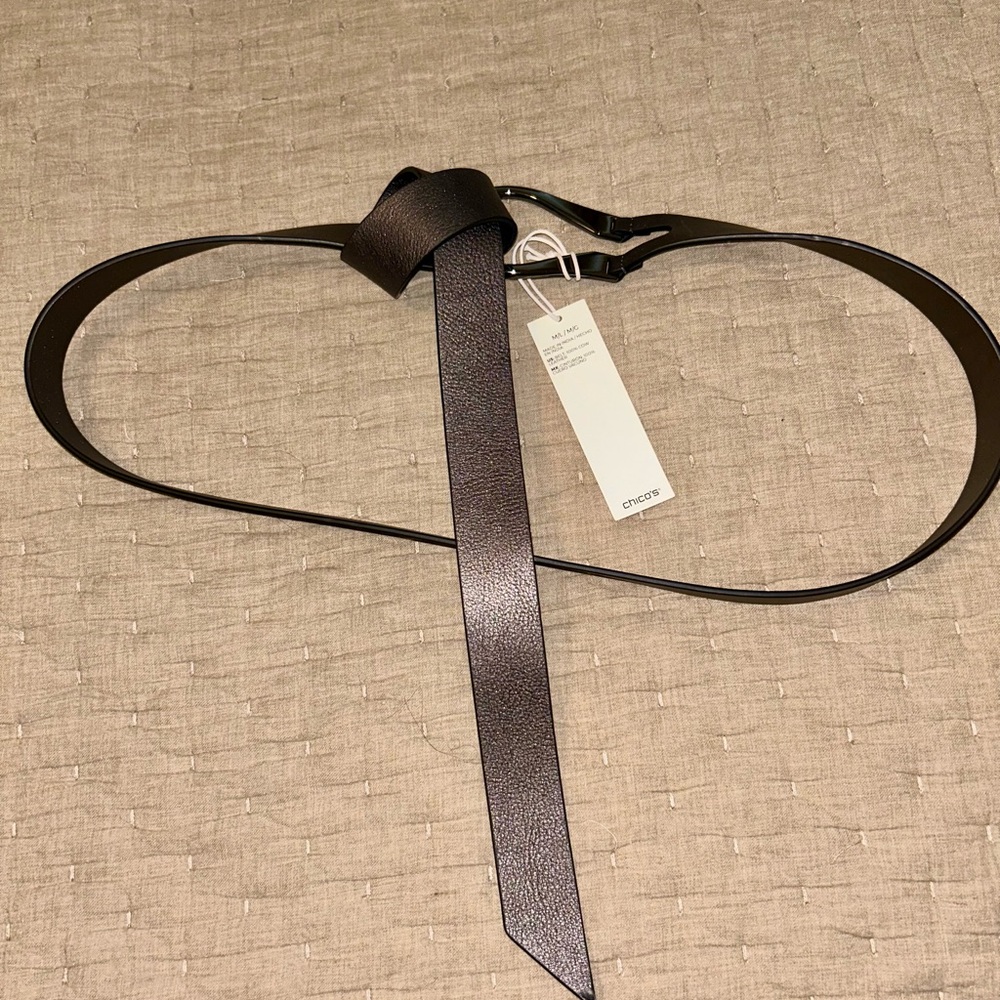 Chico’s (NWT) - Leather Single Strap Tie Belt in Pewter Sz M/L